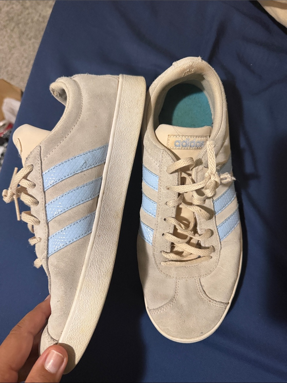 adidas Suede Sneakers with Light Blue Stripes size 9